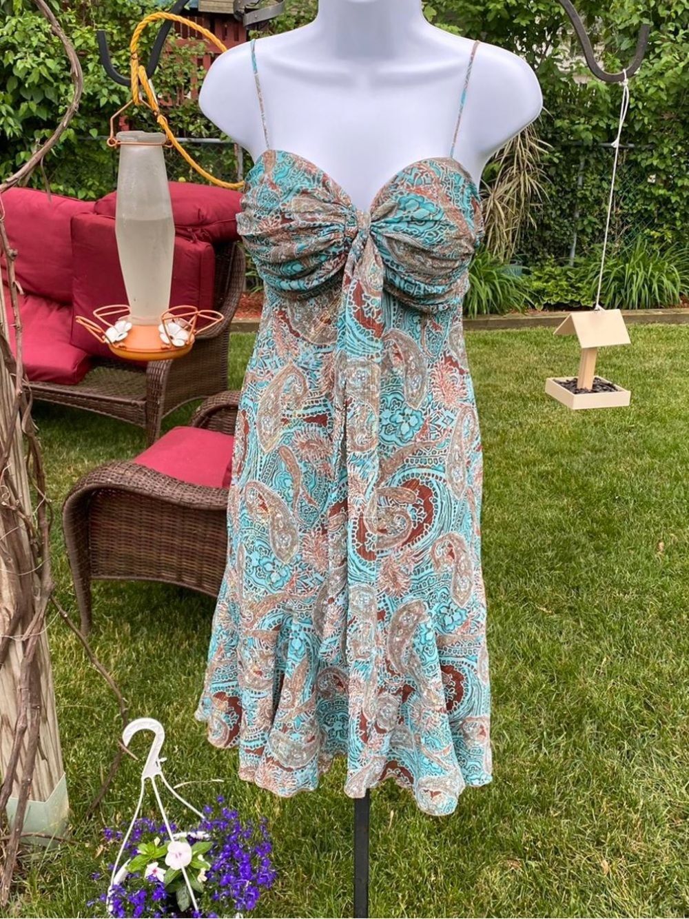 Vintage Y2K S.L. Fashions Paisley Slip Boho Spaghetti Strap Midi Dress Size 14P
